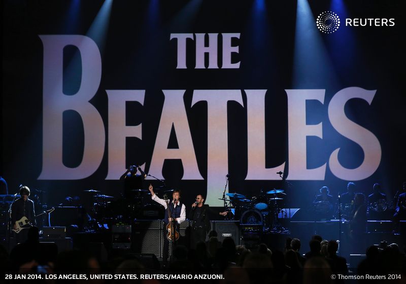 Paul McCartney and Ringo Starr perform during the taping of "The Night That Changed America: A GRAMMY Salute To The Beatles" in Los Angeles