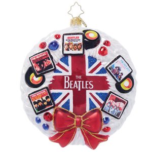 BEATLES BRITISH WREATH WONDERLAND GLASS ORNAMENT