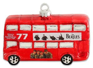 BEATLES LONDON BUS GLASS ORNAMENT