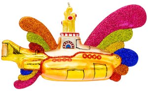 COLORFUL YELLOW SUBMARINE GLASS ORNAMENT